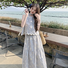 夏季新款韩系甜美减龄百搭显瘦开衫+半身裙两件套套装女，女装套装/套裙，2C159