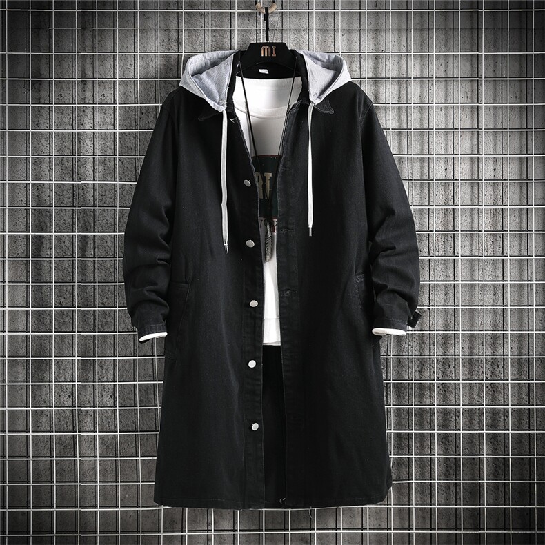 FY5002-P90限价128M-5XL网格连帽长款牛仔风衣男士大码外套，男装风衣，星座103A