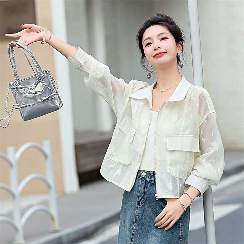 洋气减龄衬衫防晒衣薄外套女2024春夏新款宽松百搭空调衫夹克上衣，女装防晒衣，美静678