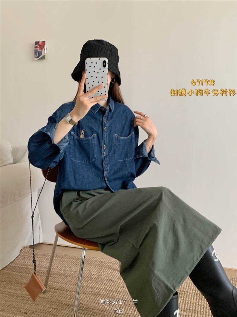2025简约小狗刺绣牛仔外套时尚大气女,女装衬衫,洛丽兰可