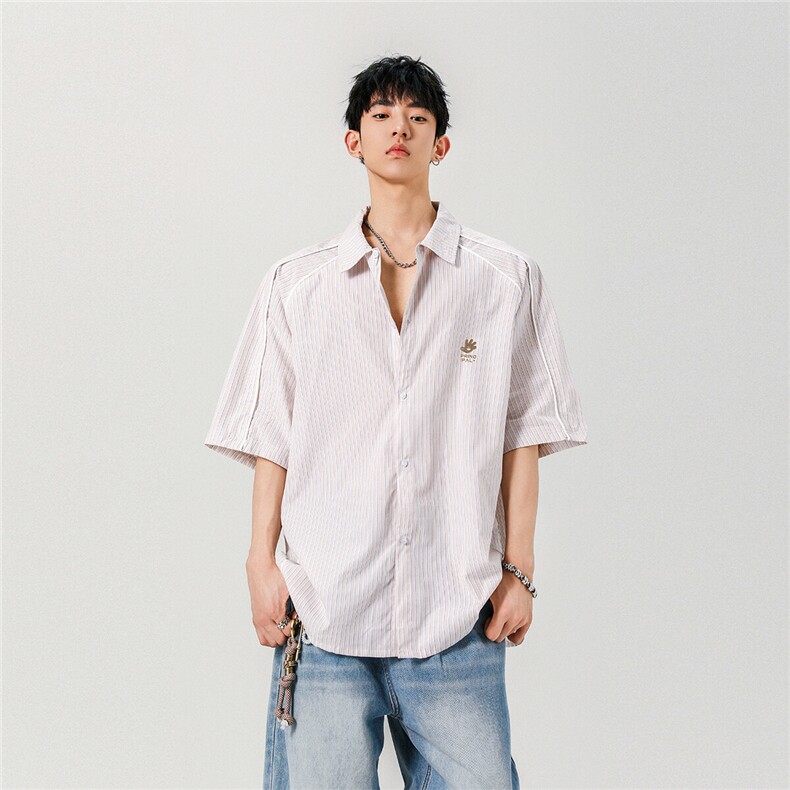 【现货】夏季新款美式潮牌条纹宽松透气翻领衬衣CY06115-TP38控58,男装衬衫,星座1004（原星座815-3）