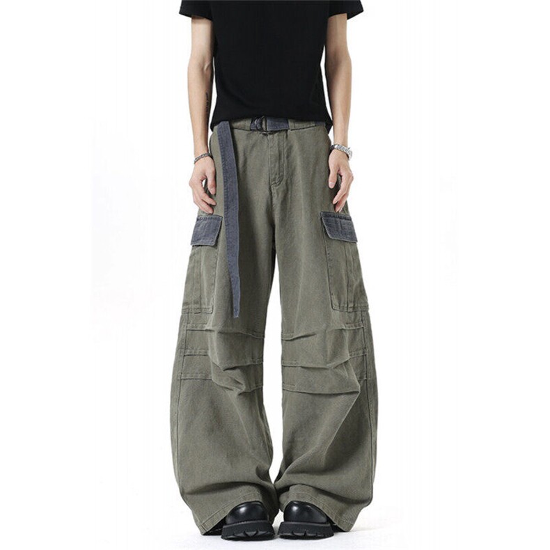 W10063-P65网图现货美式复古街头撞色设计阔腿工装裤宽松直筒裤，男装工装外套，星座1608-2