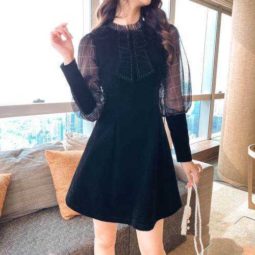 【现货】丝绒领结连衣裙,女装连衣裙,艾丹迪蔓