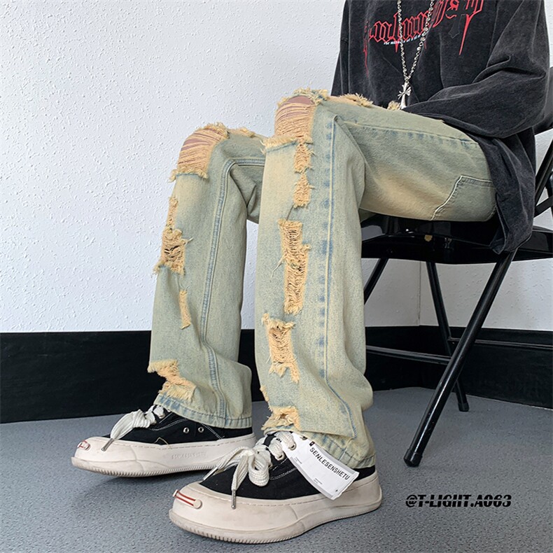2026夏季美式高街破洞小众牛仔裤货号K725P55,男装牛仔裤,电商A063