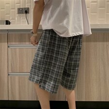 港风格子短裤夏季薄款宽松ins五分裤潮牌百搭痞帅休闲裤男D67-P28，男装休闲裤，星座1008