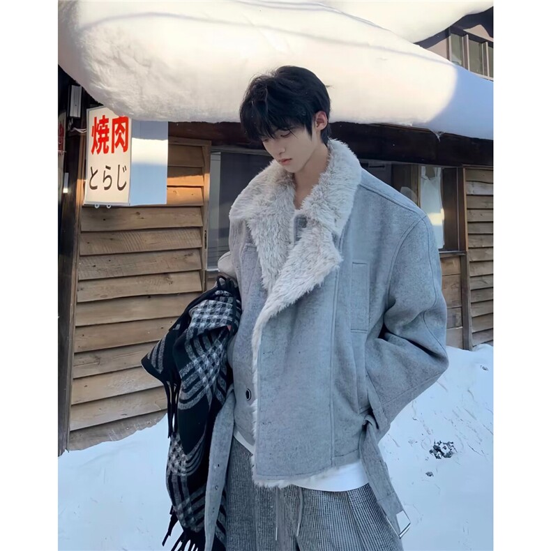 网图羊羔绒棉服高级感外套不臃肿座山雕毛领棉衣QY15040-P115,男装棉衣,电商A025
