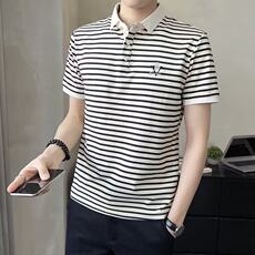 男士翻领短袖T恤2025年夏季新款潮流修身刺绣条纹POLO衫半袖上衣，男装Polo衫，星座506A
