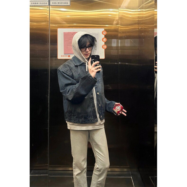 水洗做旧短款牛仔外套男高级感痞帅春秋款美式复古废土风boxy夹克图片