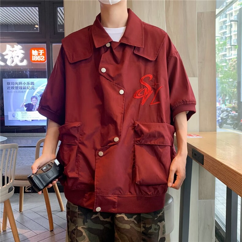 男款夏季风短袖夹克男生刺绣潮酷工装夹克上衣,男装夹克,星座1013