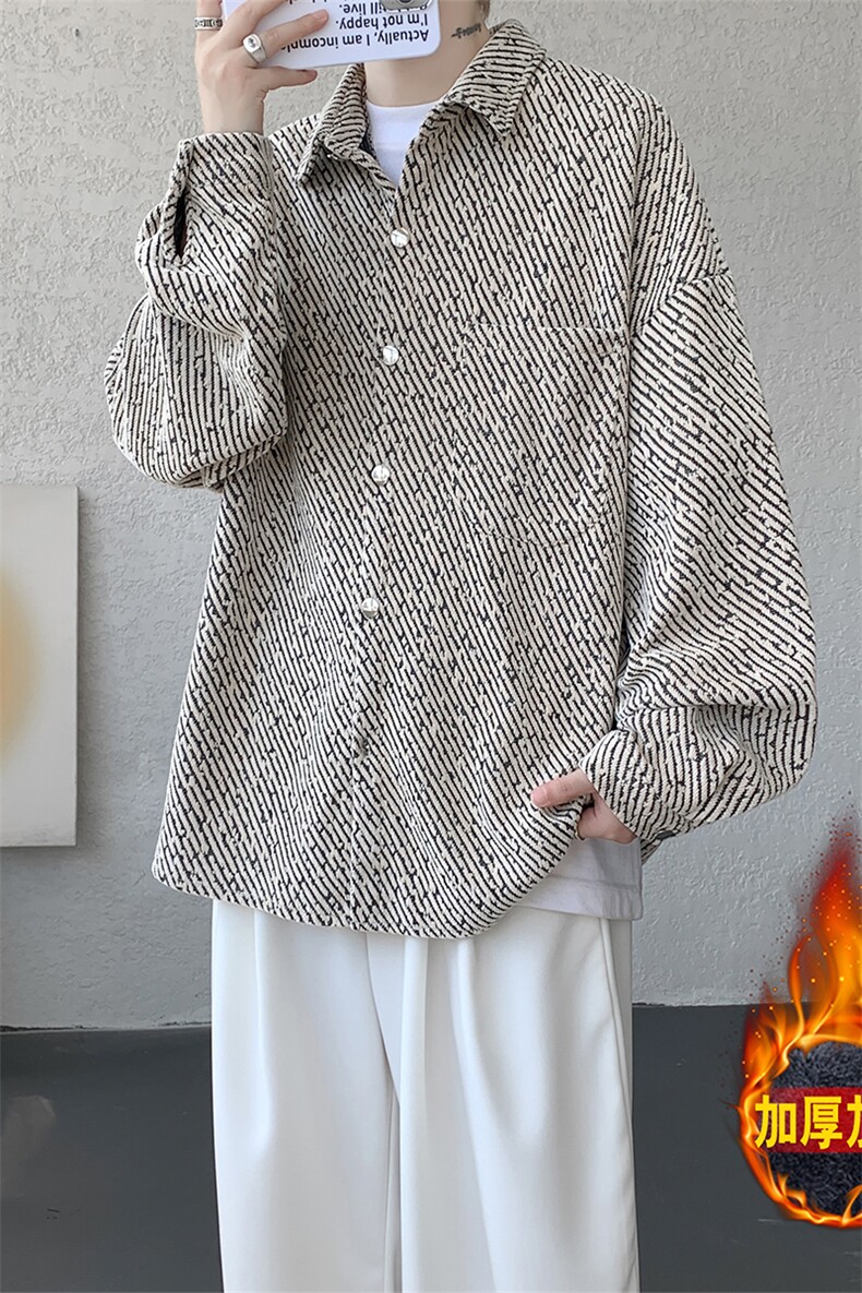 加绒衬衫男冬季新款港风宽松大码加厚小香风长袖衬衣JR70-P49,男装衬衫,星座214-3