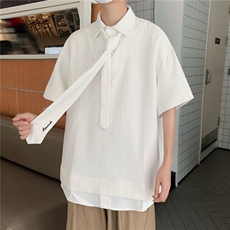 配领带假两件衬衫男士短袖韩版潮流夏季2024新款ins外套CY752-P39，男装衬衫，星座412-2