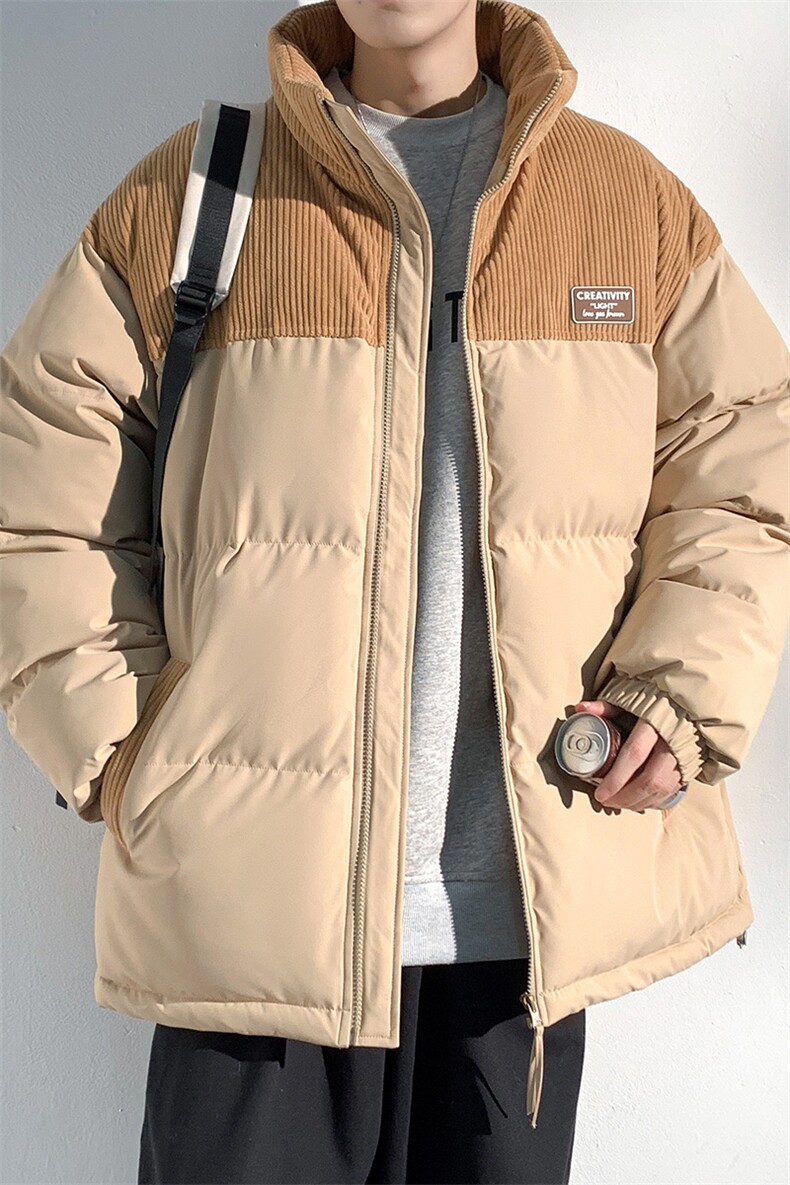 冬季青少年灯芯绒立领拼接外套休闲百搭面包服棉服5302-P78,男装棉衣,电商B306