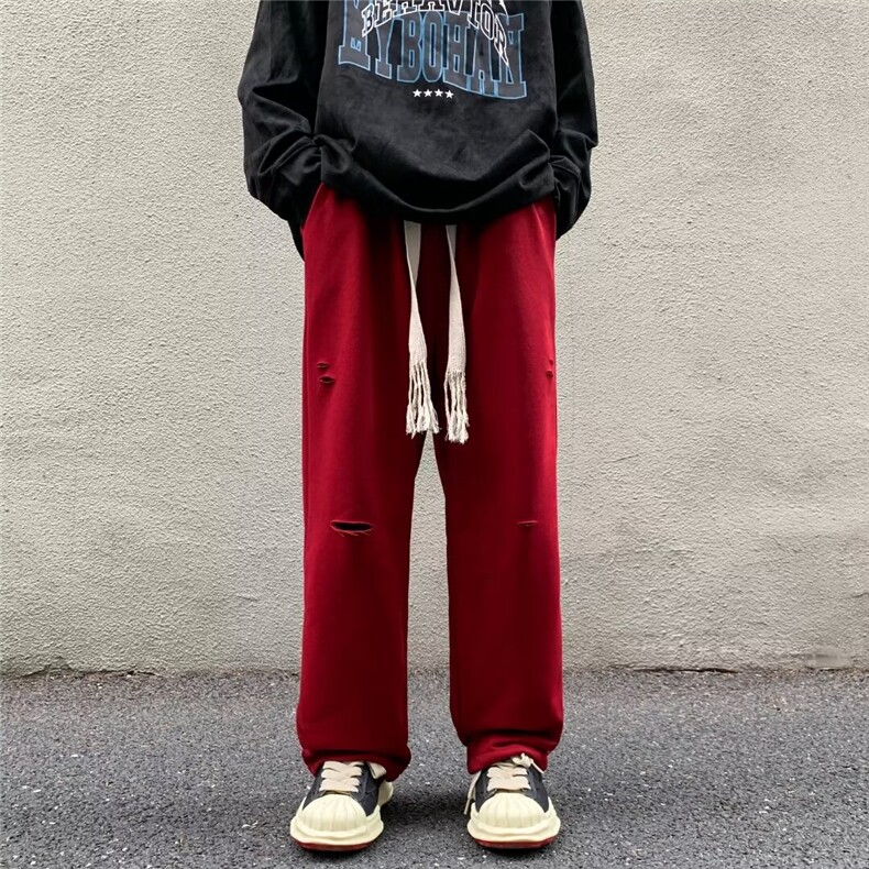 破洞休闲裤子男设计感美式hiphop卫裤男古着长裤1001-1-K028-P38,男装休闲裤,星座1001-1