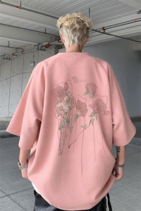 2025新款美式潮流麂皮绒短袖t恤大码宽松港风半袖上衣男H9927-P28图片