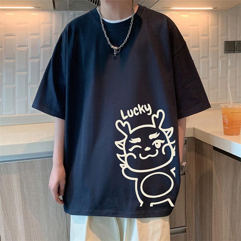 T723P26夏季新品港风潮牌高街短袖T恤宽松重磅纯棉体恤龙印花,男装T恤,星座304A
