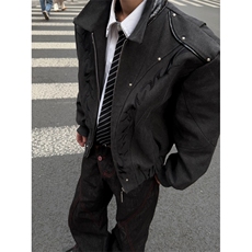 C316MY8541P138春夏新款刺绣个性拉链夹克水洗帆布外套，男装夹克，电商C316