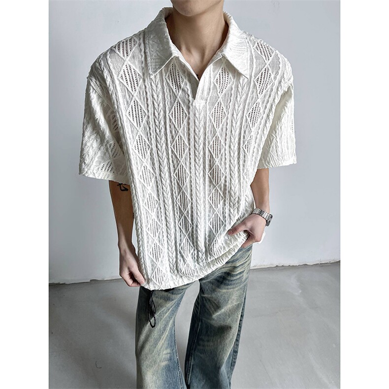 A2409P30-老钱风polo衫短袖男夏季美式麦穗纹提花翻领T恤，男装T恤，电商B241