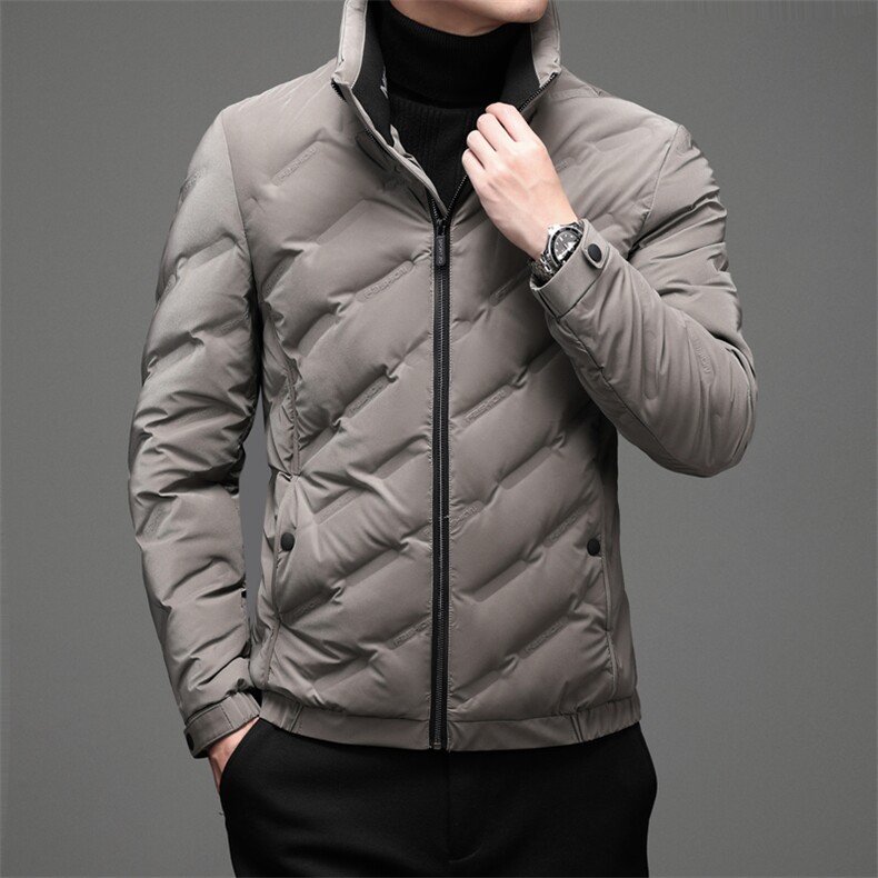 羽绒服男士纯色加厚保暖男装2023冬季新款立领中年商务休闲外套,男装羽绒服,电商B212（原钱塘6029）