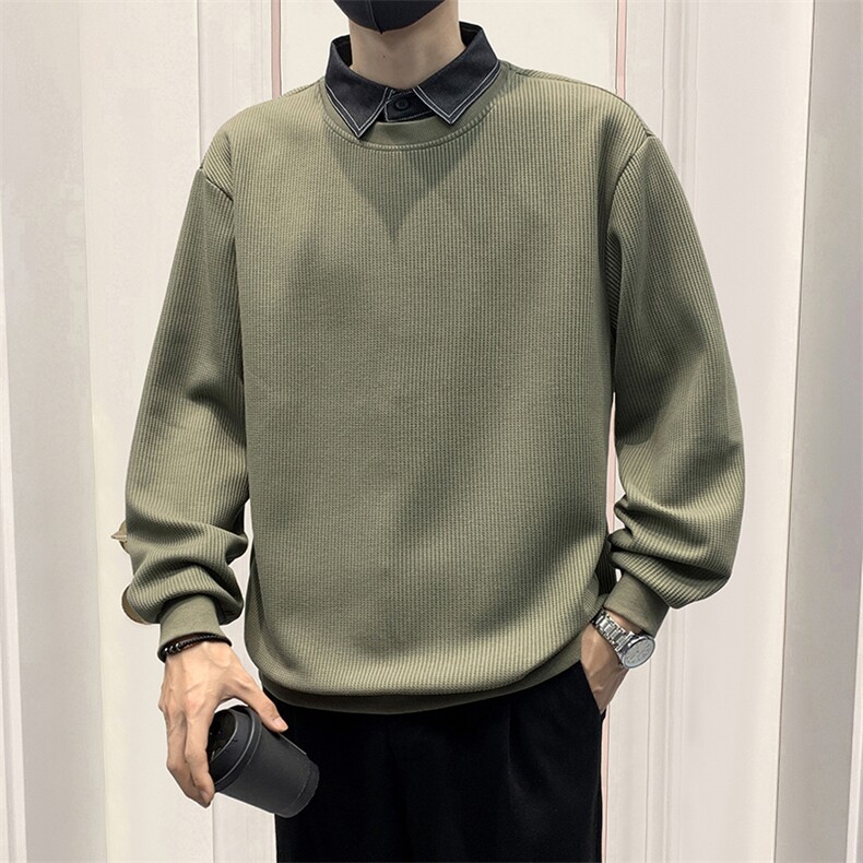 新 春秋潮流百搭翻领卫衣假两件衬衫领提花卫衣TW6571-P75图片