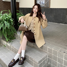 灯芯绒领工装风衣外套女春秋2025新款中长款流行高级感学院风大衣，女装风衣，2C372