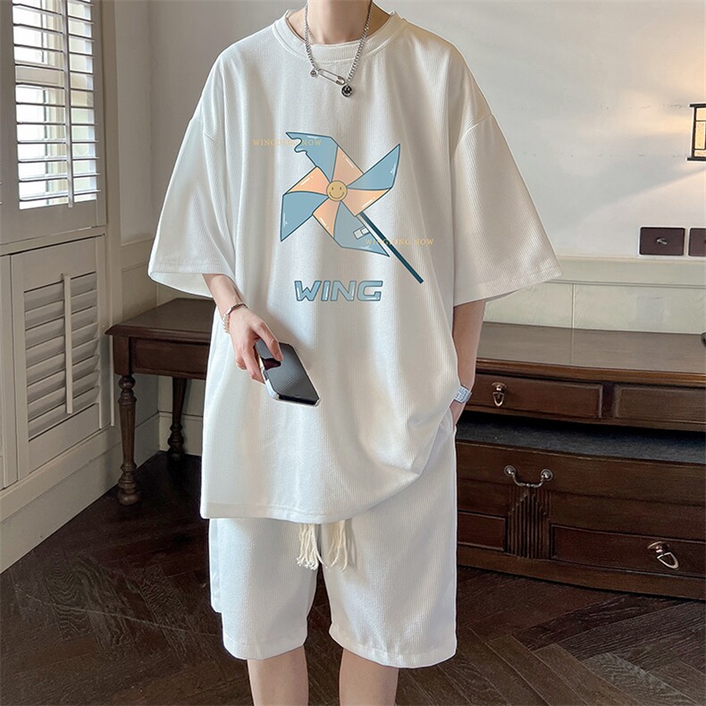 华夫格套装运动短袖t恤套装休闲两件套一套 HZ84112-P44图片