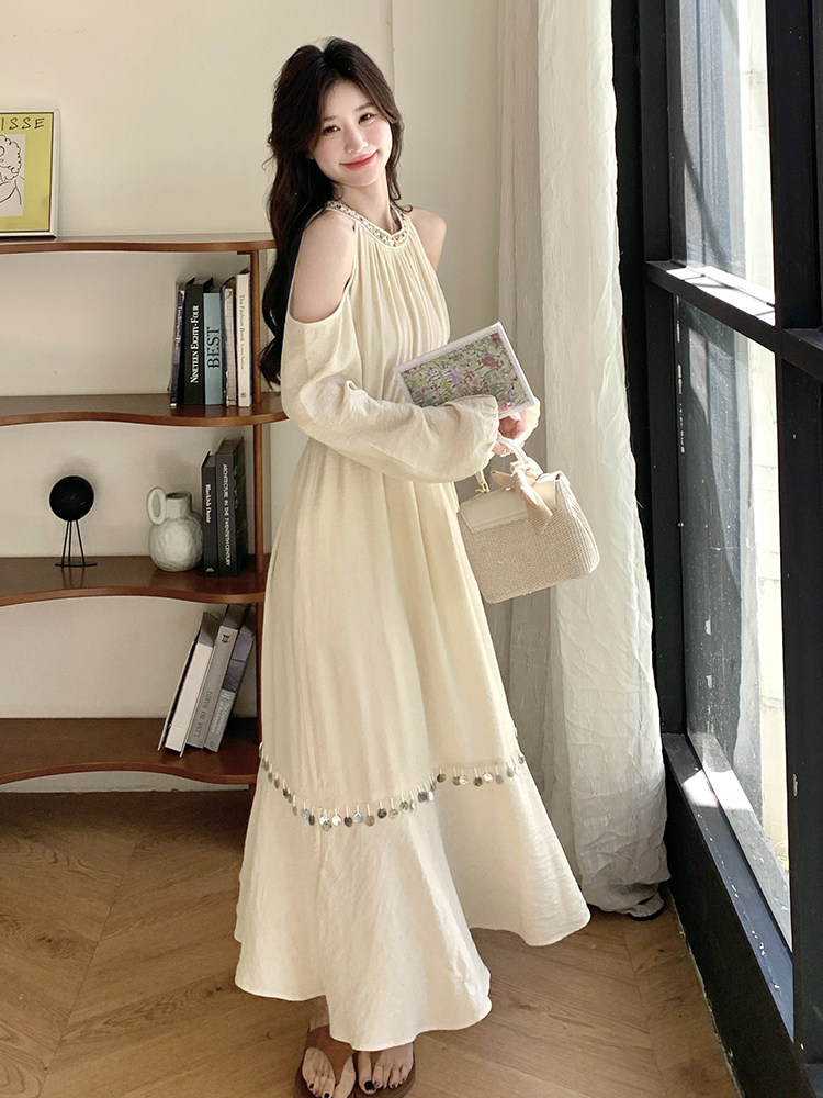 法式复古露肩连衣裙女2025夏季新款RF2C290-6829#-P165-K255,女装连衣裙,蝶眷
