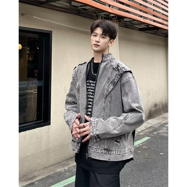 港风小众拼接设计感牛仔外套男春秋做旧水洗休闲夹克JK08856-P70,男装工装外套,星座308B-2