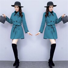 2021新款冬季中长款九分袖通勤简约减龄斗篷型双排扣纯色呢子外套图片