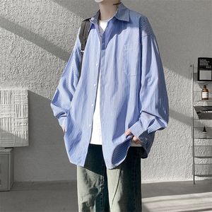春夏条纹衬衫男长袖薄款痞帅高级感宽松慵懒风大码衬衣CS29003P45图片