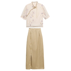 优雅新中式旗袍绣花盘扣短袖两件套连衣裙显瘦修身气质女装，女装连衣裙，衣之秀