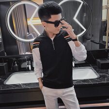 秋装新款长袖男立领卫衣精神社会小伙彩带拼色卫衣C301B-WY19，男装卫衣，电商C301B