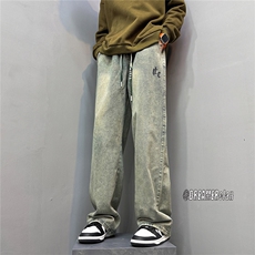 k1036-p48-控78M-5xl港风高阶黄泥黑暗宽松大码牛仔裤，男装牛仔裤，星座116