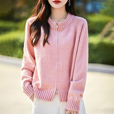 重磅加厚拉链针织开衫女短外套2025新款保暖小个子外搭毛衫上衣，女装针织衫/毛衣，暖烁羊绒