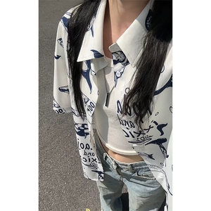 特批P27无差价夏威夷鲸鱼印花速干衬衫男夏装外套沙滩衬衣CD5502图片