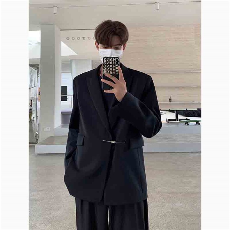 高级感金属扣西装外套男韩系痞帅宽松休闲西服2381-P115图片