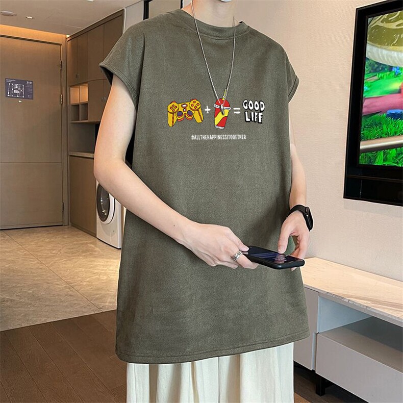 可设48小时发货支持抖音得物来样二开240克重磅美式麂皮绒背心t恤,男装T恤,电商A486-1