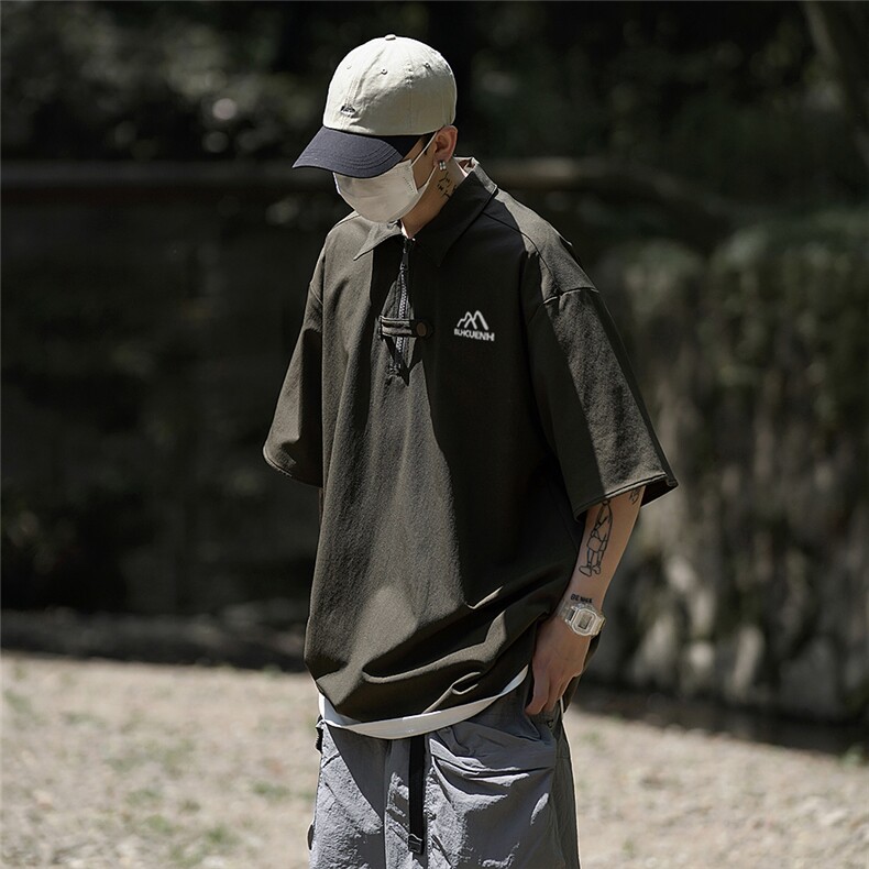 2025夏季新款半拉链山系polo衫短袖相机片XZ604-PL100-P55控68,男装T恤,星座604