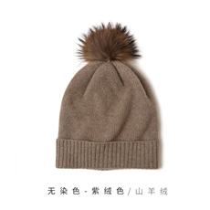 时尚保暖黑色羊绒针织帽大毛球装饰冬季必备单品，帽子，远腾羊绒