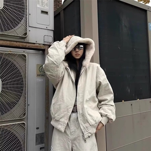 2025秋冬外套男女情侣款重磅仿兔毛连帽座山雕夹克连帽棉服外套图片