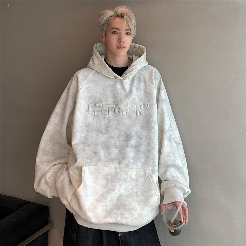 2024秋冬新款蜡染水洗做旧360克连帽卫衣男钢印印花W107-P58,男装卫衣,电商C307