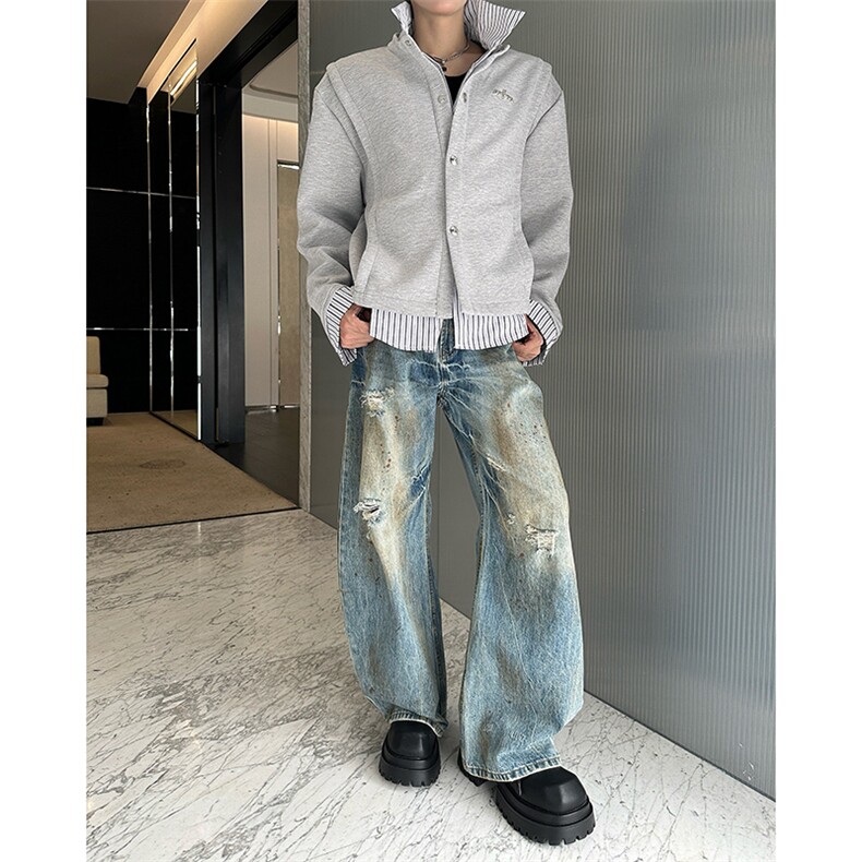 条纹衬衫假两件拼接开衫卫衣套装翻领简约薄款外套Y0735-P53,男装衬衫,星座308B-2