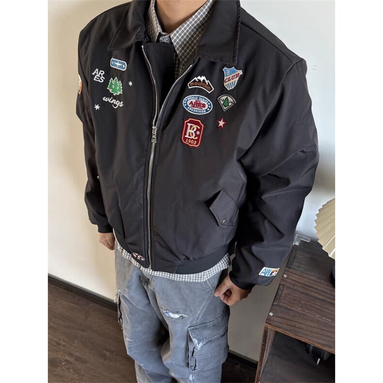 美式复古刺绣徽章飞行夹克棒球服男女嘻哈休闲冬季棉衣外套潮,男装夹克,四季星座505
