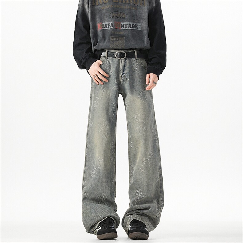 D778-特P35美式复古提花宽松牛仔裤，男装牛仔裤，星座1503