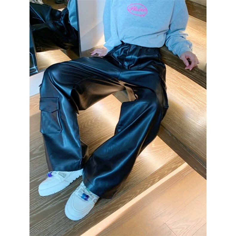皮裤子男士韩版潮流高街帅气痞子口袋2025春季ins长裤K6115-P57,男装皮裤,星座412-1