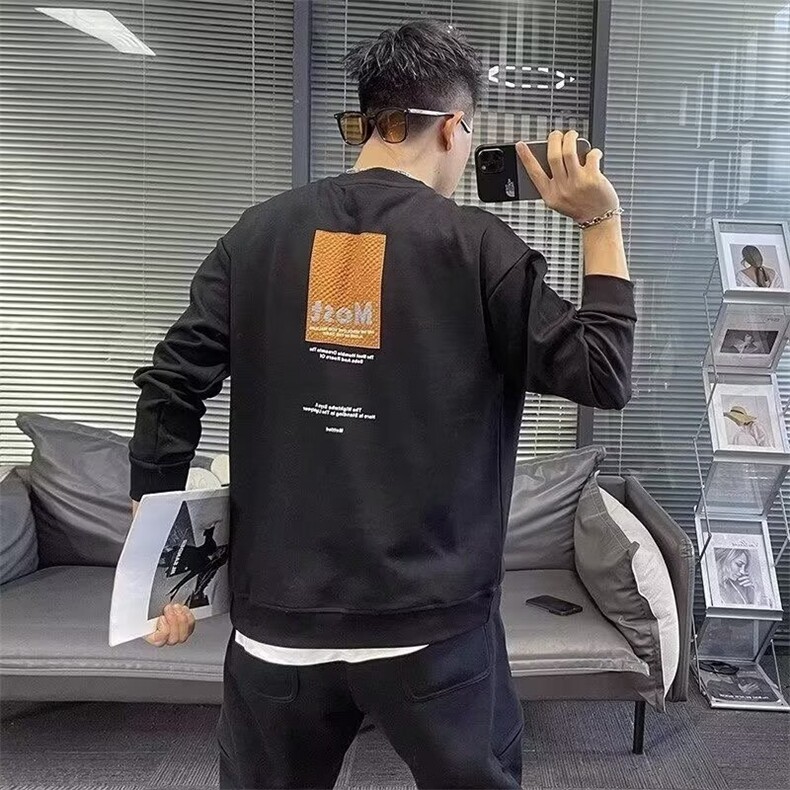 重磅圆领卫衣男士春秋2025新款美式青少年宽松休闲无帽上衣外套潮图片