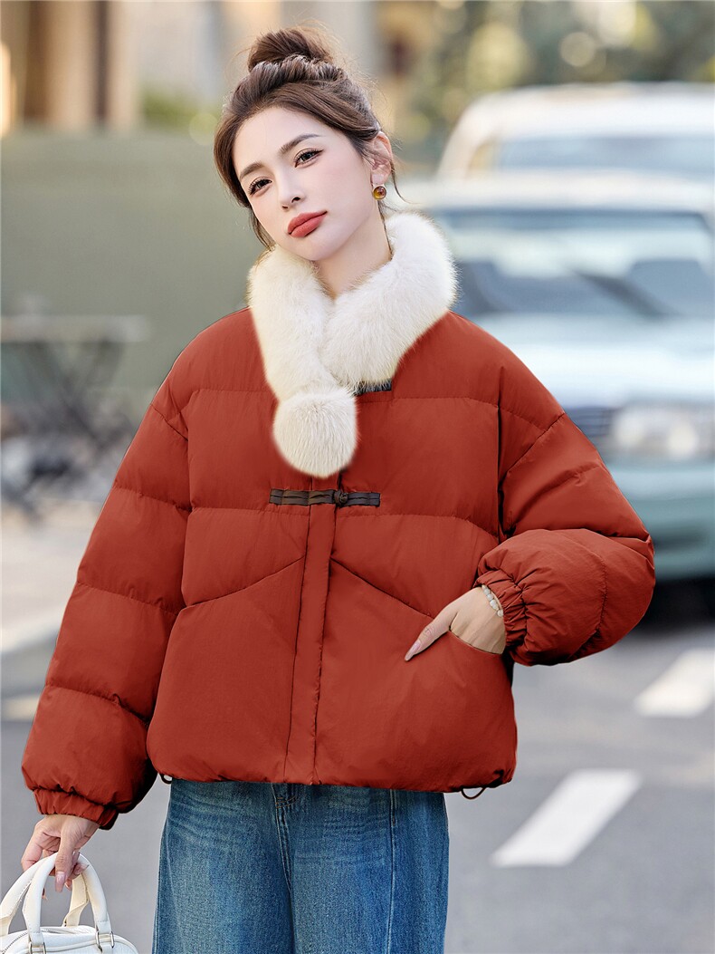 新款冬季可拆卸真狐狸毛围脖羽绒服2025年冬季时尚潮流,女装羽绒服,鑫鑫美