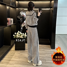 女秋冬加绒拼接短款外套直筒裤两件套，女装套装/套裙，江南
