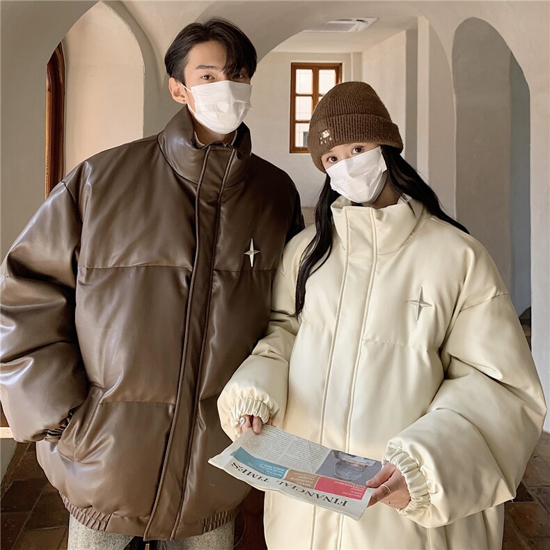 港风PU皮棉衣情侣装男装立领棉衣宽松棉服冬装外套G1071P128,男装棉衣,电商A339