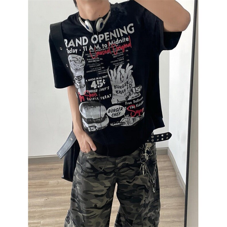 汉堡印花短袖T恤夏季潮牌美式半袖ins衣服宽松圆领重磅体恤T666,男装T恤,星座1116A（原606A-3）