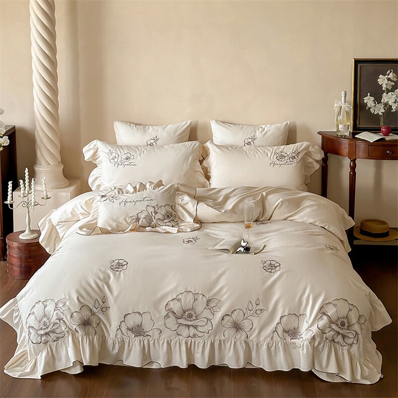 新款50s磨毛绣花花边款四件套，床品套件，一起卖家纺